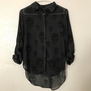 Dark grey chiffon skull blouse